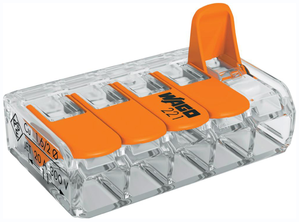 Borne de connexion électrique transparente à levier 5 pôles pour fils 4mm², lot de 10 pièces.