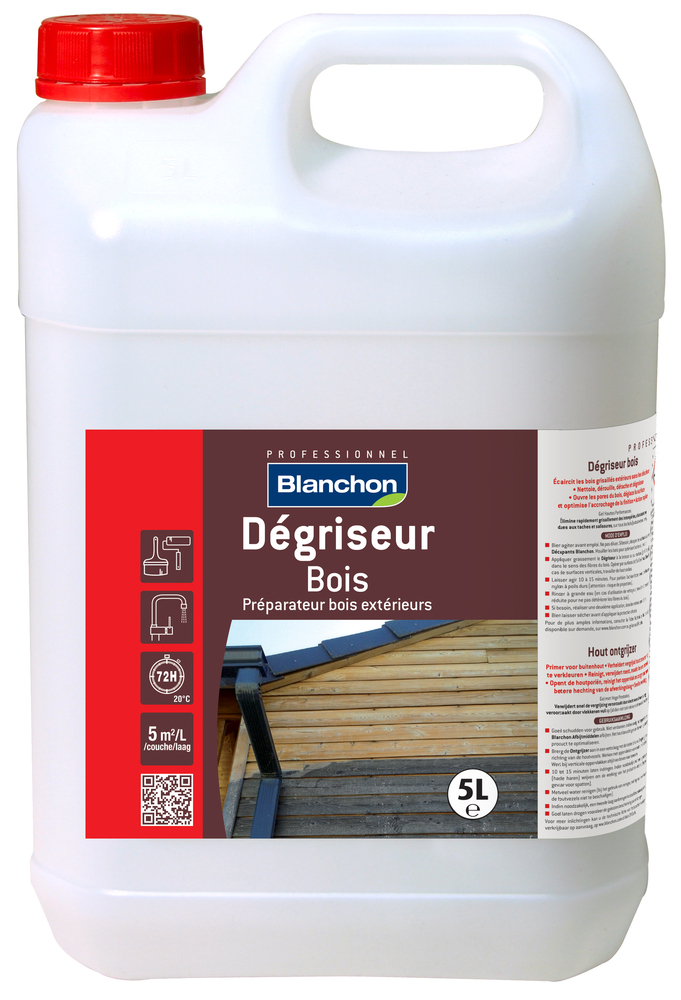 Bidon de Dégriseur Bois 5L, traitement rénovateur pour surfaces en bois extérieur