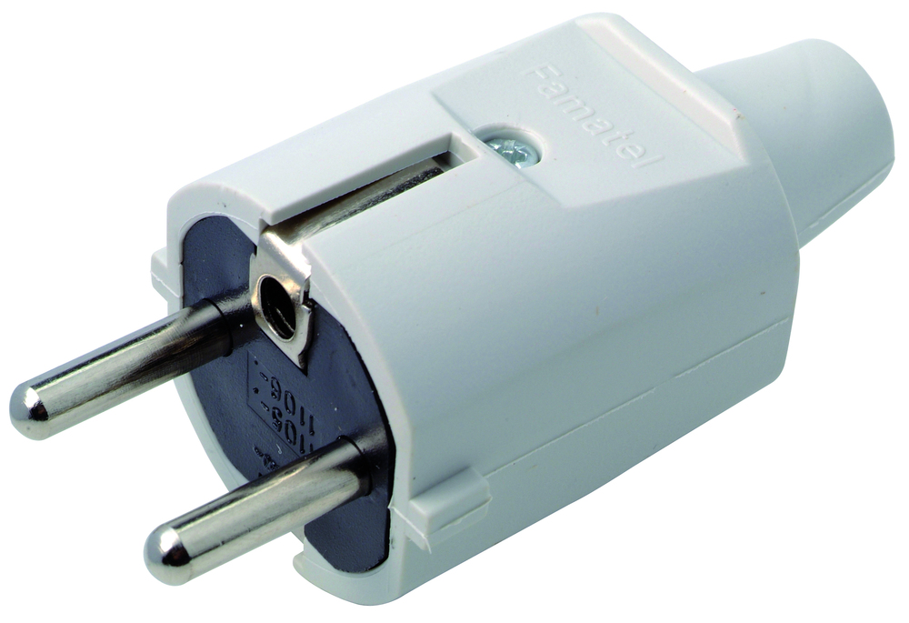 Fiche électrique mâle universelle 10A en caoutchouc gris