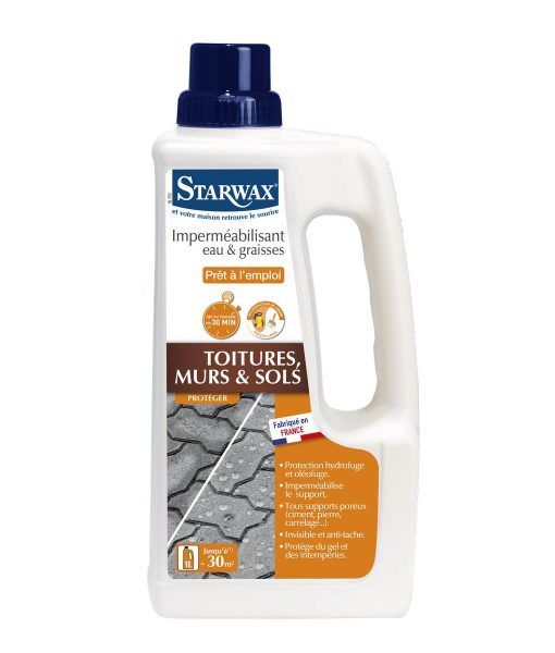 Imperméabilisant liquide Toiture Murs et Sols Eau & Graisse 1L, pour une étanchéité durable et une protection multi-surfaces.