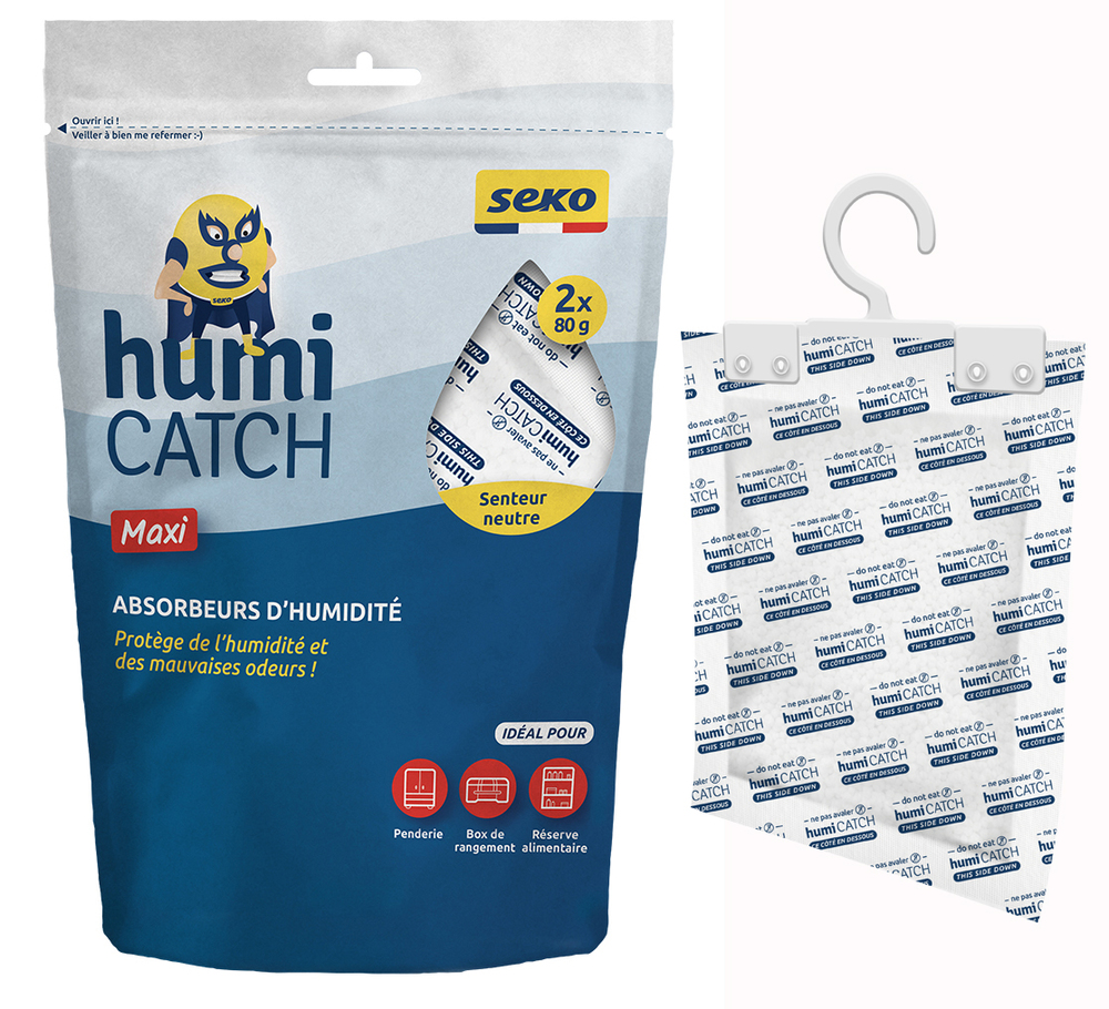 Absorbeurs d'humidité Humicatch Maxi 80g, paquet de 2 sachets pour déshumidifier les espaces clos et protéger de la condensation.