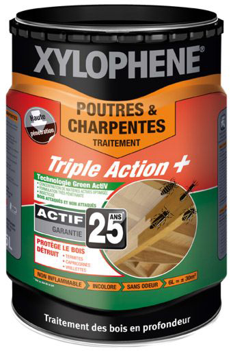 Traitement Bois Poutre et Charpente multi-usages en bidon de 5 litres pour la protection des bois.