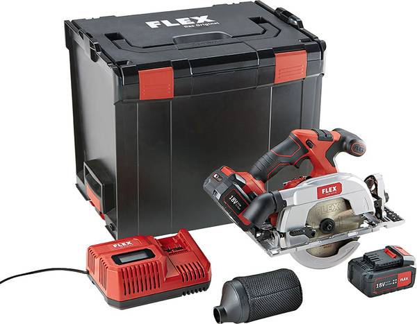 Scie circulaire portative sans fil Flex CS 62 18.0-EC avec lame de 165mm et batterie 18V, idéale pour les travaux de coupe précis.