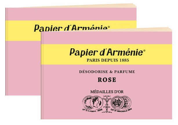 Papier d'Arménie Rose, boîte de 30 carnets roses, désodorisant d'ambiance.