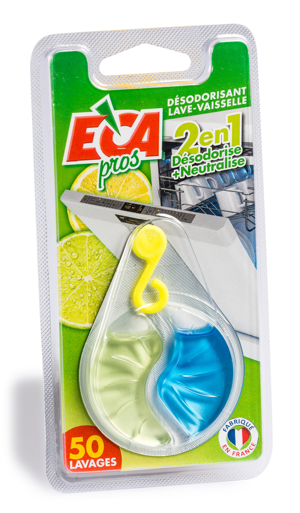 Désodorisant Citron Pour Lave Vaisselle 50 Lavages, élimine les mauvaises odeurs et diffuse un parfum frais et durable.