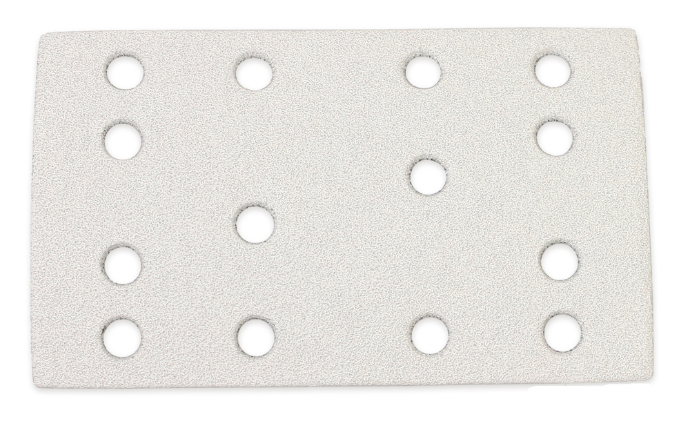 Lot de 50 feuilles abrasives rectangulaires LR590 Autoclean PF1 14 trous 80x133mm pour ponçage polyvalent.