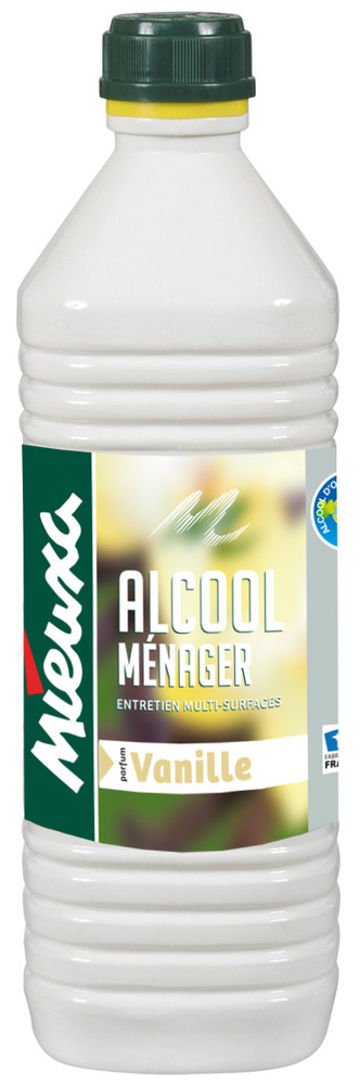 Bouteille d'Alcool Ménager Parfumé Vanille 1L, nettoyant multi-services dégraissant pour la maison.