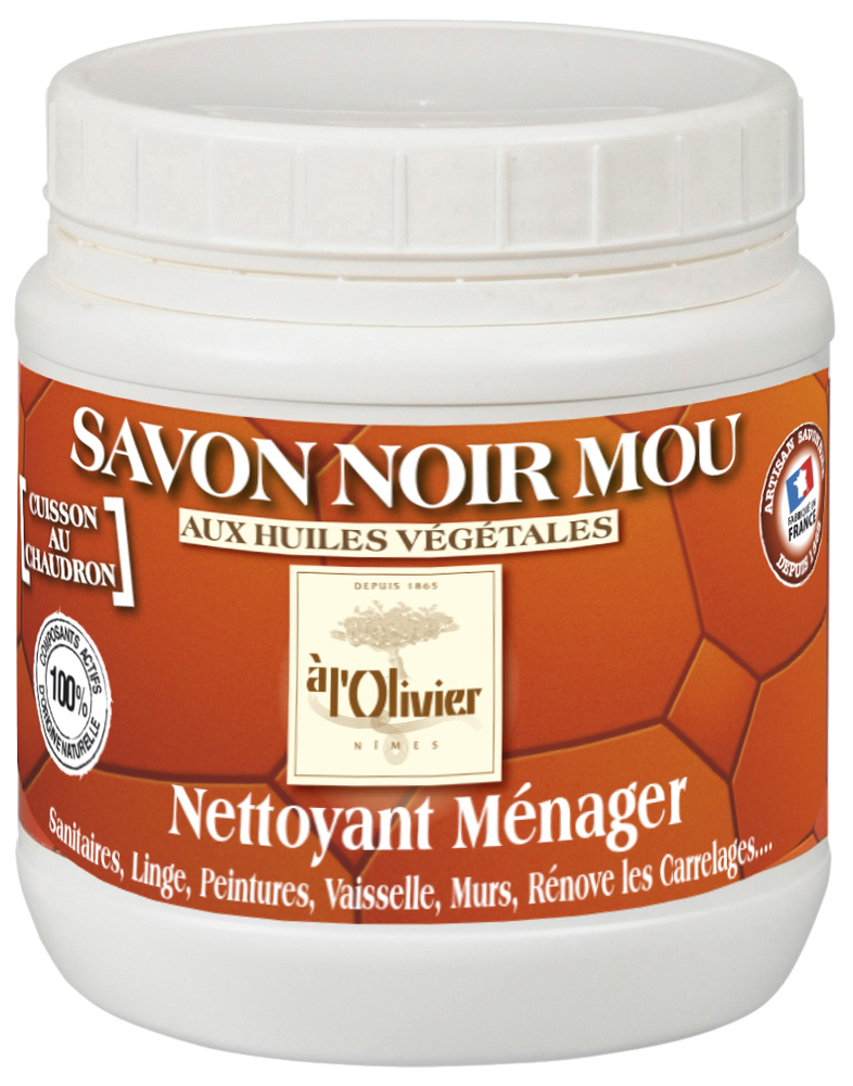 Savon Noir Mou 750g en pot pour l'entretien écologique des sols et surfaces.