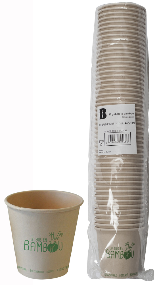 Lot de 50 gobelets en bambou 10cl jetables et écologiques