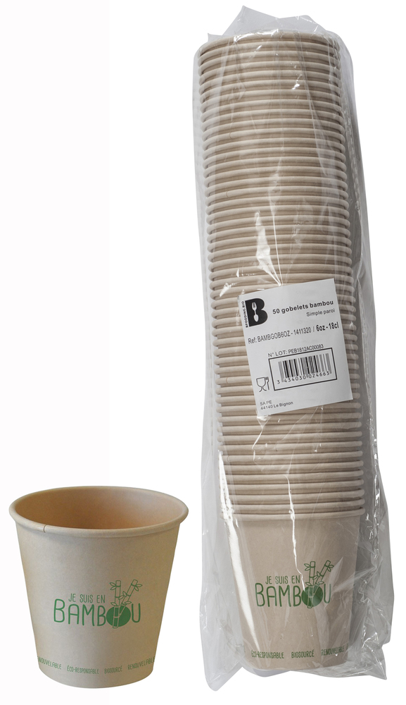Gobelets jetables en bambou naturel de 18cl, paquet de 50 pièces écologiques pour boissons