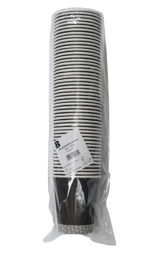 Gobelets Carton jetables Elégance 25cl, Paquet de 50, design sobre pour boissons chaudes et froides.