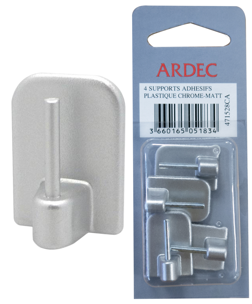 Supports adhésifs en plastique finition nickel pour tringle à rideau, lot de 4, fixation murale sans perçage.