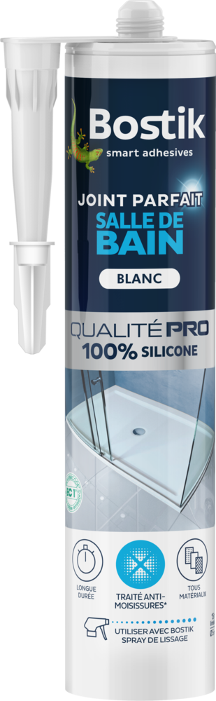 Mastic d'étanchéité Joint Parfait Salle de Bain 280 ml en cartouche, couleur blanc, anti-moisissure