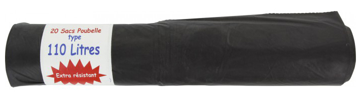 Sac poubelle noir 110L en rouleau de 20 sacs résistant