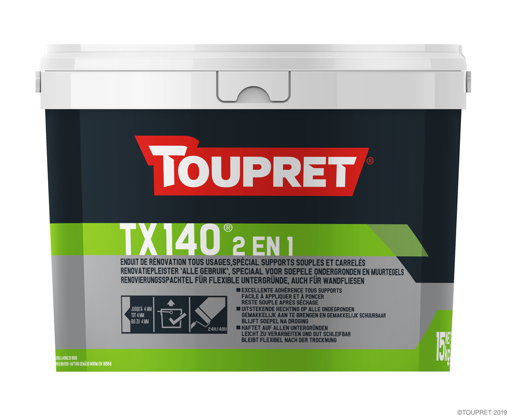 Enduit de rebouchage TX140 2 en 1 prêt à l'emploi pour supports souples et carrelés, seau 15 kg