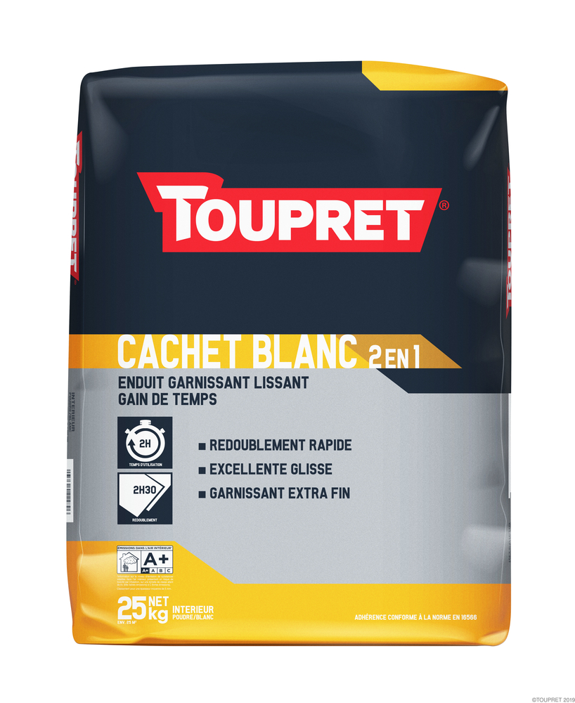 Enduit garnissant lissant 2 en 1 Cachet Blanc en sac de 25 kg pour murs intérieurs, prêt à gâcher