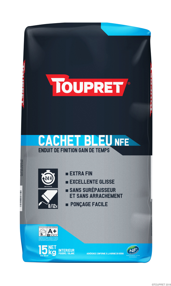 Sac bleu de 15 kg d'enduit de finition Cachet Bleu en poudre pour le lissage des murs intérieurs, séchage rapide