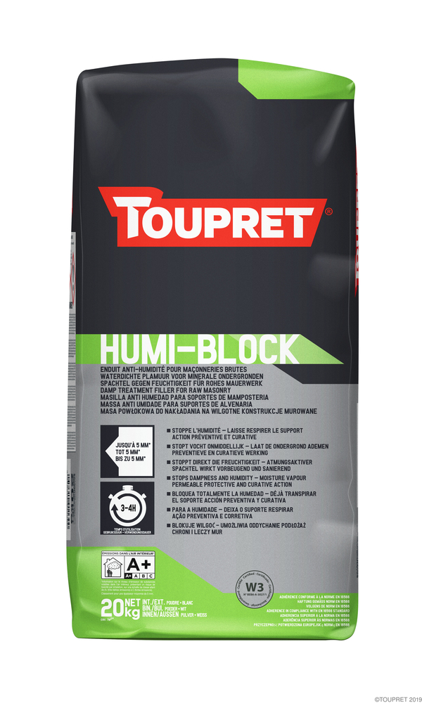 Enduit de rebouchage intérieur et multi-usages HumiBlock Anti Humidité en sac de 20 kg