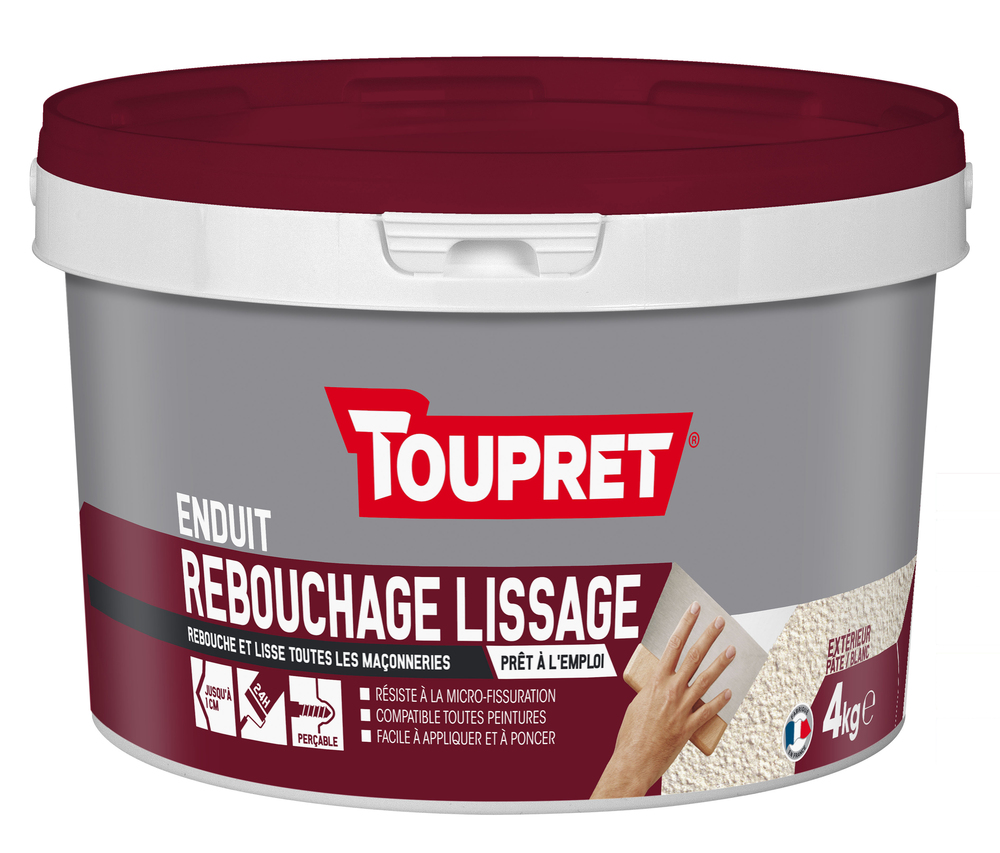 Enduit de rebouchage et lissage 2 en 1 multi-usages en pâte de 4 kg