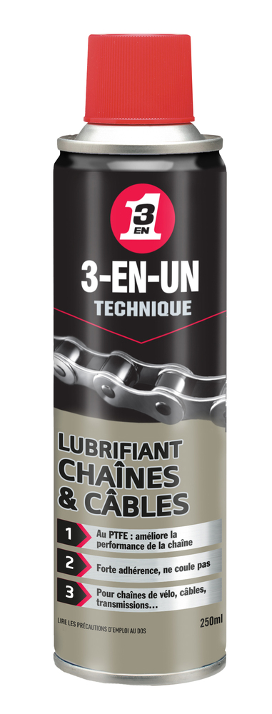 Lubrifiant 3-EN-UN Technique pour chaînes et câbles 250 ml en aérosol, protège de la corrosion