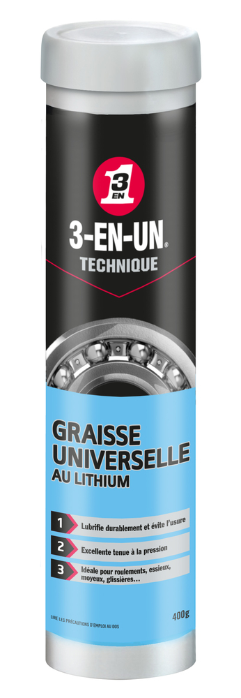 Graisse universelle au lithium 3-EN-UN Technique en cartouche de 400 g pour la lubrification de mécanismes.