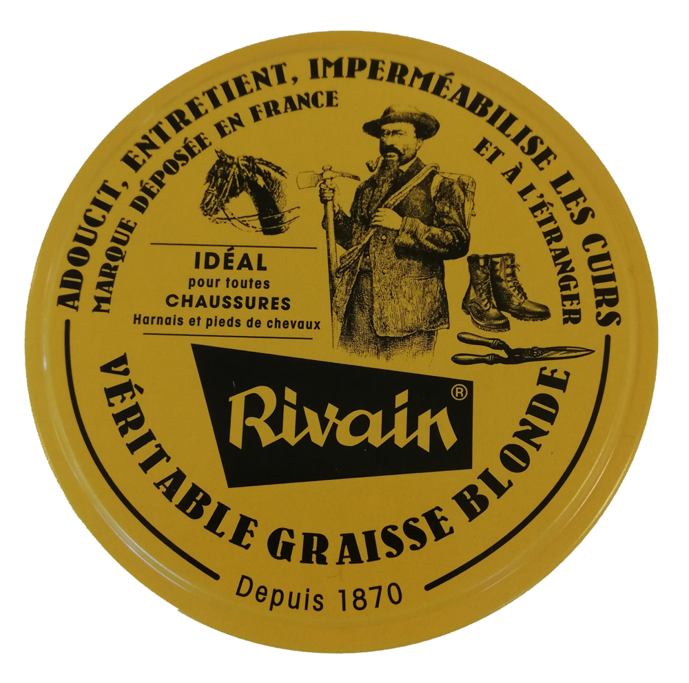 Boîte de 100 ml de Graisse Blonde Véritable pour cuir, produit d'entretien nourrissant et imperméabilisant.