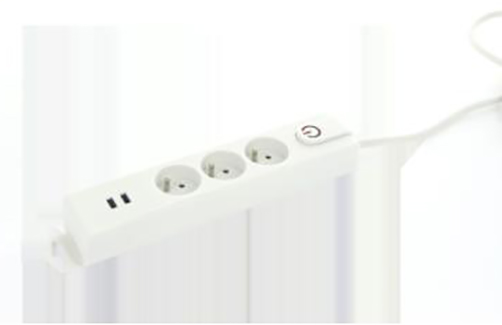 Bloc Multiprise x3 + 2 Ports USB A + Interrupteur Blanc 1.5 m