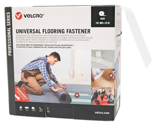 Bande auto-agrippante 107 mm x 25 ml Universal Flooring 2 pour la fixation durable de revêtements de sol P.V.C.