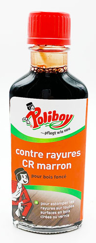 Rénovateur bois Poliboy Contre Rayures Marron 100 ml pour effacer et dissimuler les rayures des surfaces en bois.