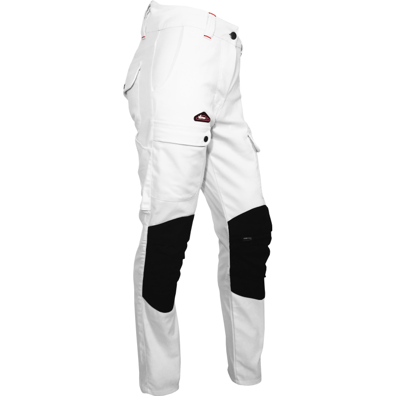 Pantalon de travail blanc robuste coupe femme avec genouillères