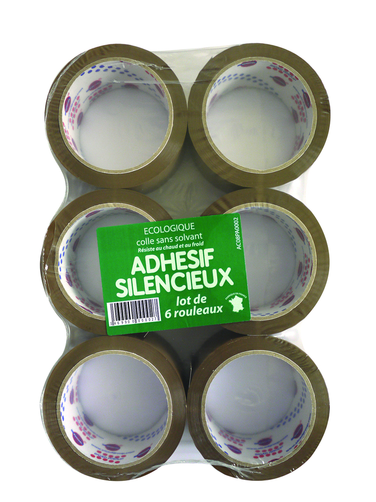 Ruban adhésif d'emballage en polypropylène havane 50 mm x 66 m, lot de 6 rouleaux