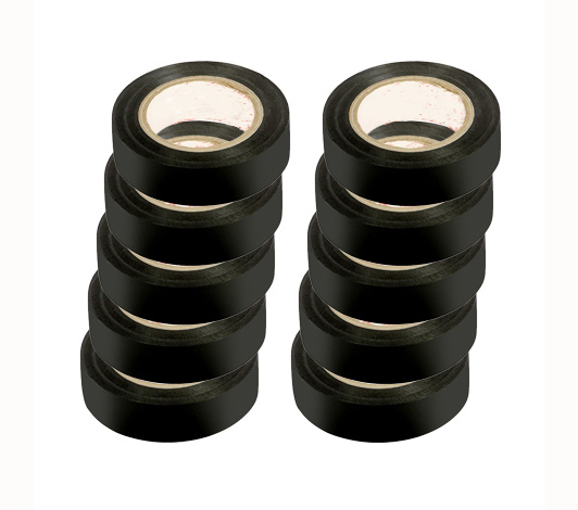 Lot de 10 rubans adhésifs PVC noirs pour isolation électrique, 15 mm x 10 m, idéal pour le câblage et la réparation.