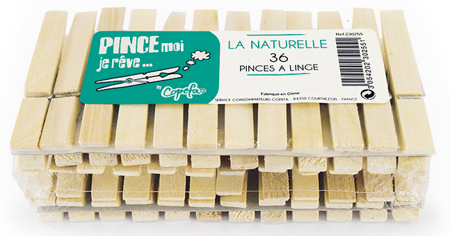Lot de 36 pinces à linge en bois La Naturelle, idéales pour étendre le linge
