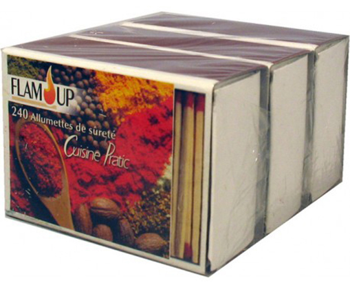 Lot de 3 boîtes d'allumettes de cuisine Pratic, 240 allumettes de sécurité par boîte, pour un allumage facile.