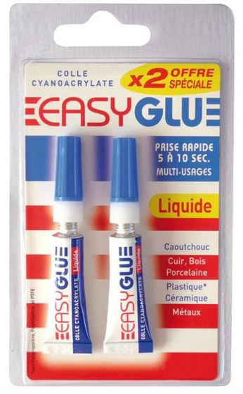 Lot de 2 tubes de colle cyanoacrylate Easy Glue 2 x 3g pour assemblage rapide et puissant