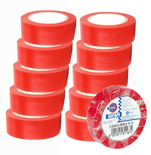 Lot de 10 rubans adhésifs isolants électriques PVC souple auto-extinguible rouges, 15 mm x 10 m
