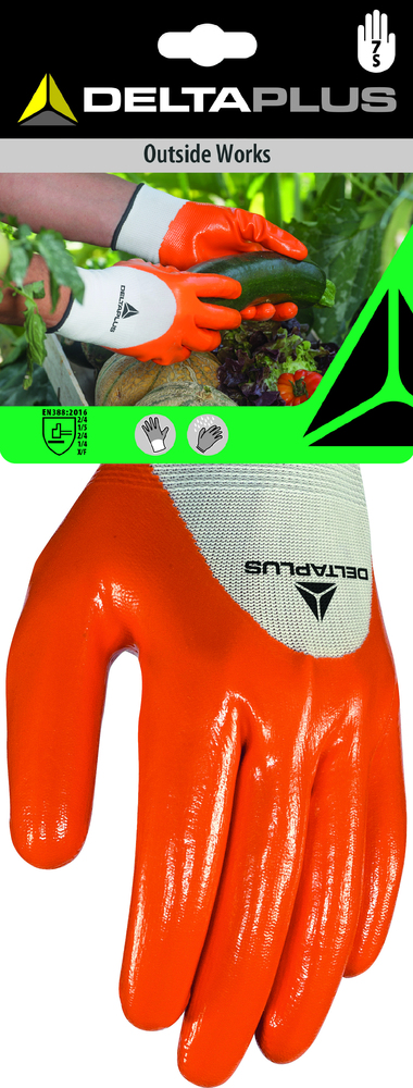 Paire de gants de jardinage tricot enduit orange, spécial récolte, pour une protection optimale des mains.