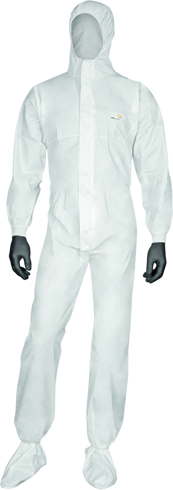 Combinaison de protection jetable blanche à cagoule Type 5&6 pour travaux de bricolage, avec élastiques aux poignets et chevilles