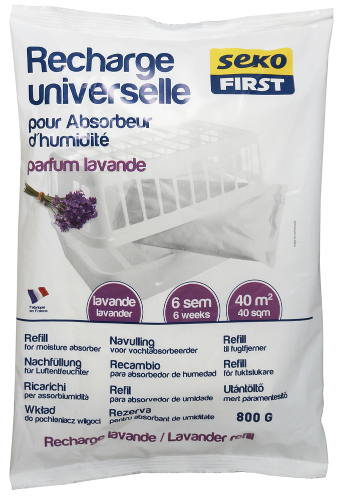 Sachet de recharge universelle lavande pour absorbeur d'humidité 800g, idéal pour l'intérieur