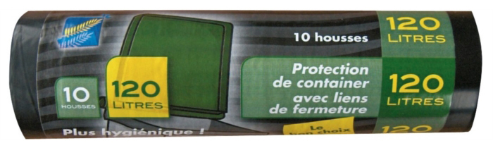Housses de protection pour container avec lien 120L, rouleau de 10 sacs poubelles solides