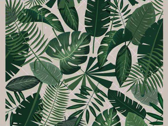 Tapis de sol en velours à motif feuillage tropical de 45 x 75 cm, idéal pour une décoration exotique.