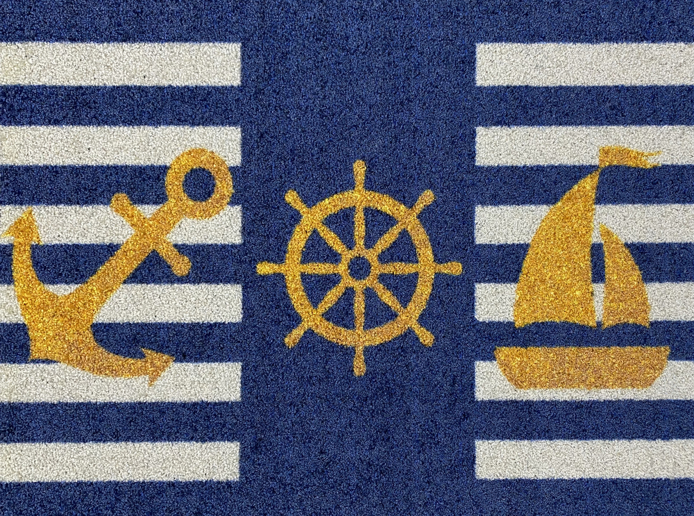 Tapis d'accueil Création Maritime Gold 50 x 70 cm avec motifs marins dorés