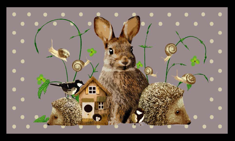 Tapis de sol décoratif en velvet doux motif lapins et hérissons 45 x 75 cm