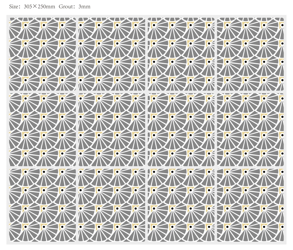 Toile cirée Déco Manon grise avec motifs, 140 cm de large, présentée en rouleau de 20 mètres.