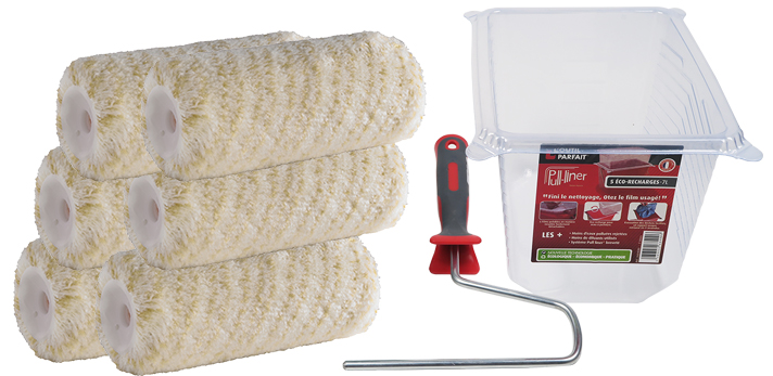 Lot de 6 manchons de rouleau à peindre pour façade 180 mm et 5 recharges Pull Liner, pour travaux de peinture extérieure