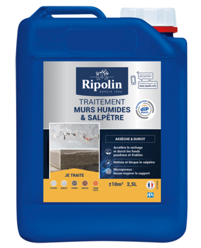 Bidon de 2.5L de traitement incolore pour murs humides et salpêtre, protection durable