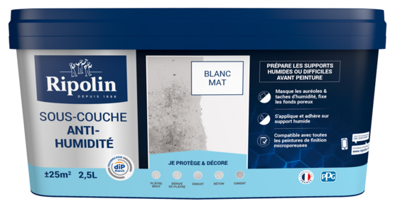 Sous-couche anti-humidité mat blanc en pot de 2.50 litres pour murs intérieurs