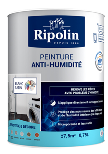 Pot de peinture anti-humidité satinée blanche 0.75L