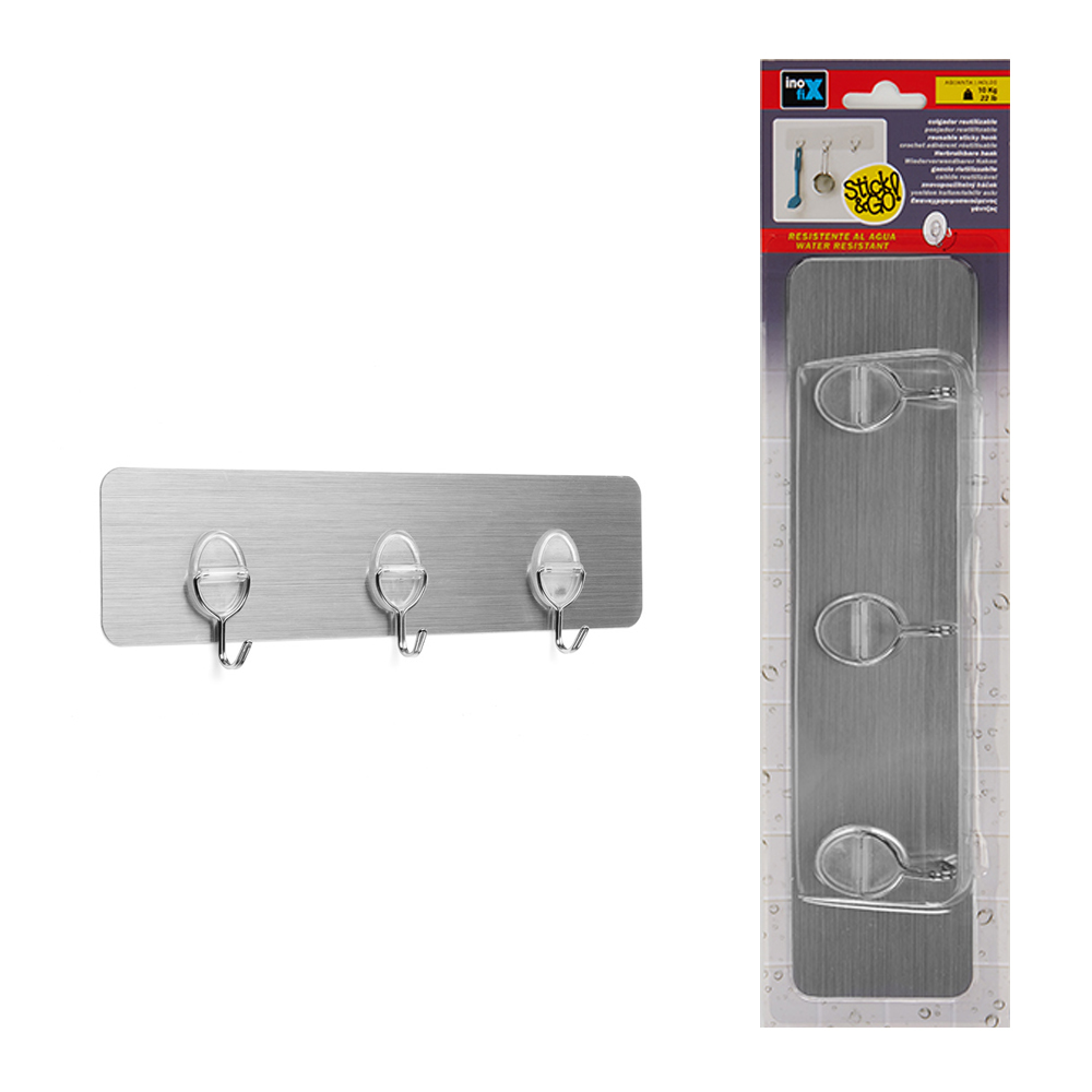 Lot de 3 crochets adhésifs réutilisables en inox pour fixation murale sans perçage