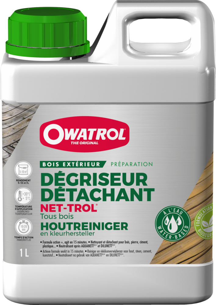 Nettoyant dégriseur bois Net-Trol 1L pour rénover et éclaircir les surfaces en bois grisé
